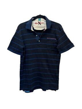 Robert Graham Men's M Polo Shirt Short Sleeve Striped Cotton Black Golf Classic